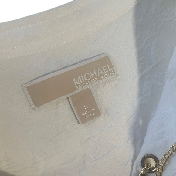 Michael Kors White Textured Gold Chain Lace Up Midi Shift Dress Size Large - Picture 6 of 8